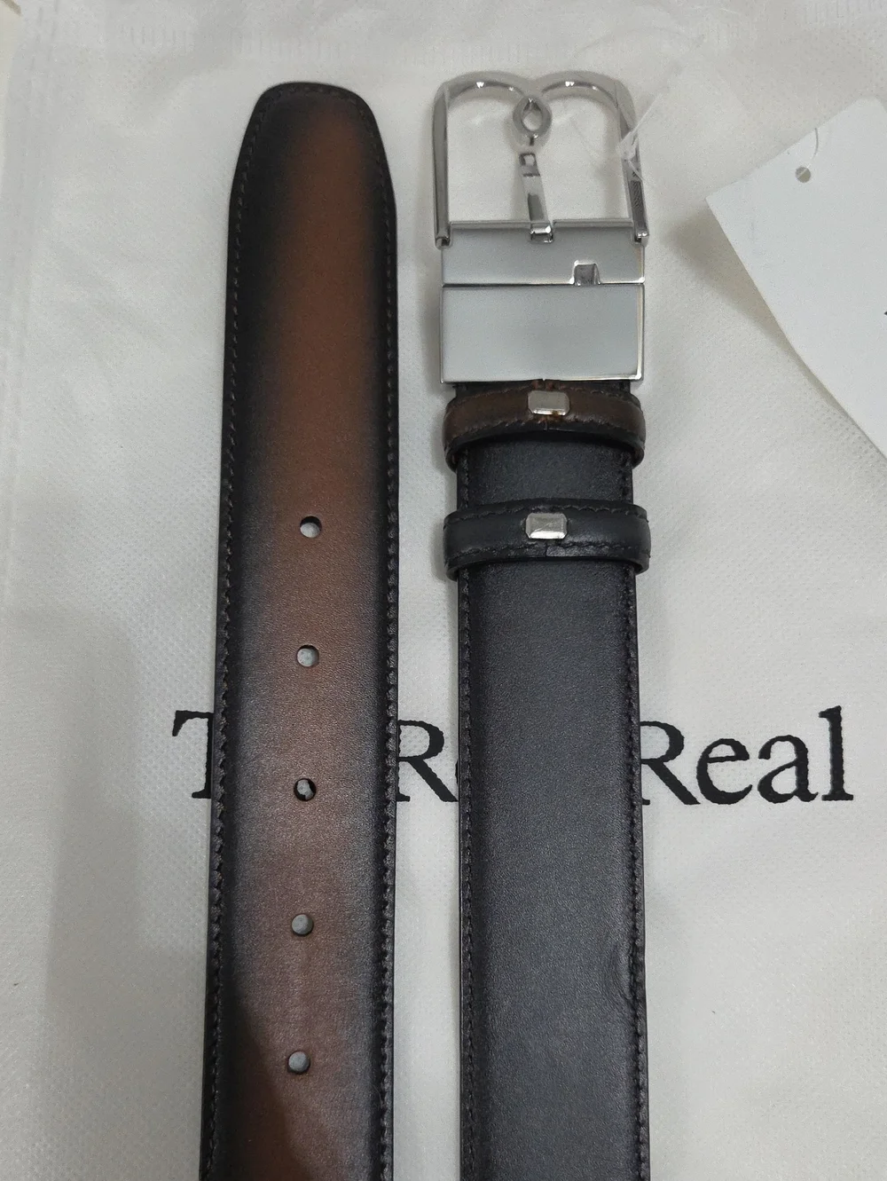 Berluti Reversible Brown & Black Leather Belt Silver Buckle